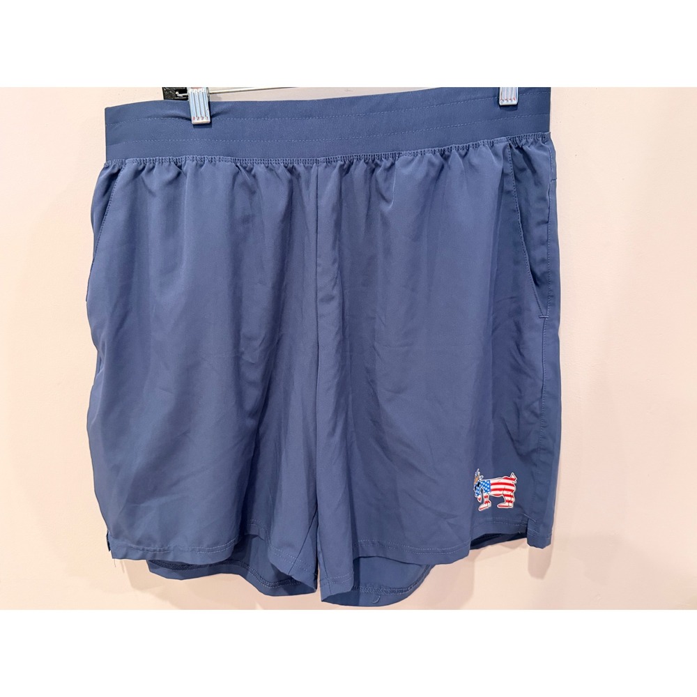 GOAT USA Mens Performance Shorts Navy Blue American Flag Graphic XL Drawstring